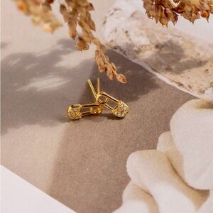 Tiny Pave Safety Pin Stud Earrings